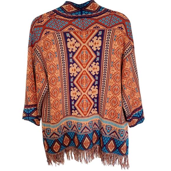 Ruby Rd Go West Multicolor Jacquard Fringe Hem Open Cardigan Medium - Picture 3 of 7